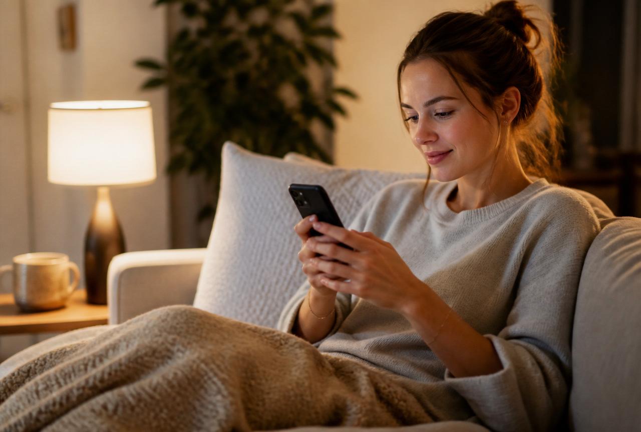A patient at home using a phone to submit a care request