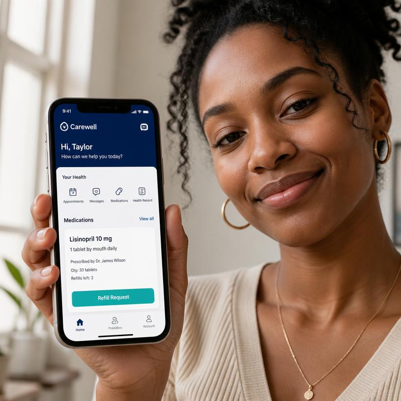 Patient reviewing blood pressure medication refill in the Plunge Care app